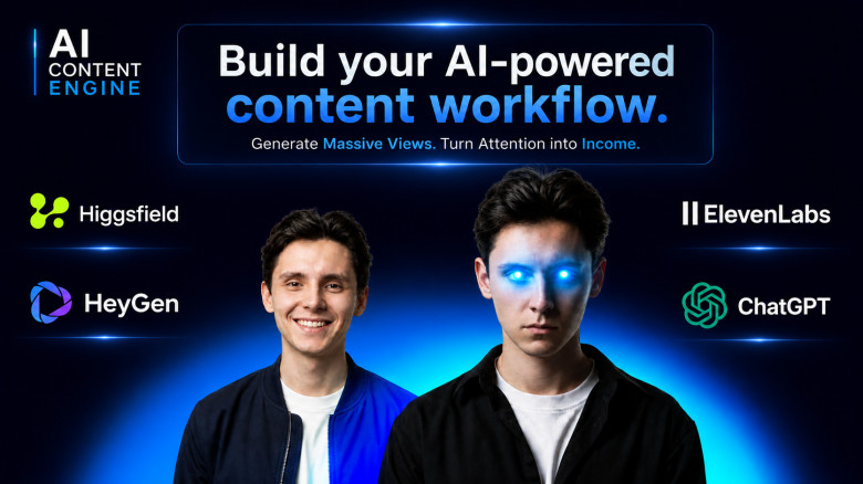 AI Content Engine: Build your AI-powered content workflow: Create high-performing carousels, visuals, videos, and your own AI avatar. Generate Massive Views. Turn Attention into income.